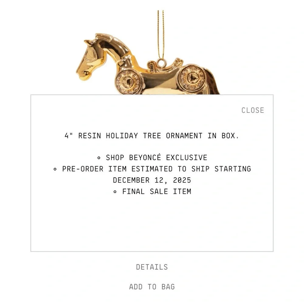 Beyonce Cowboy Carter Charddoneigh Gold Horse Christmas Ornament PRESALE - Picture 9 of 9
